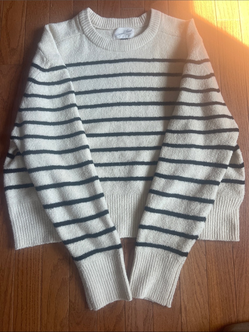 Universal Thread Cream and Black Striped Crewneck Sweater